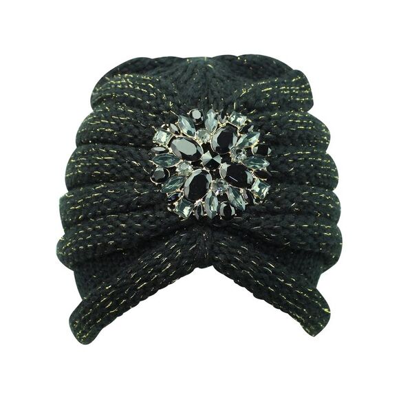 Knit Turban With Beaded Broach - Picture 1 of 8